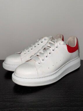 Alexander McQueen White Leather Sneakers with Red Heel Tab 40.5EU